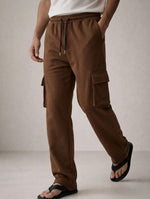 Men’s Cargo Pocket Straight Trousers – Cotton Terry Comfort Fit