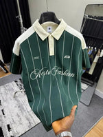 Men’s Contrast Collar Printed Polo T-Shirt – Premium Fine Terry Fabric Summer Wear