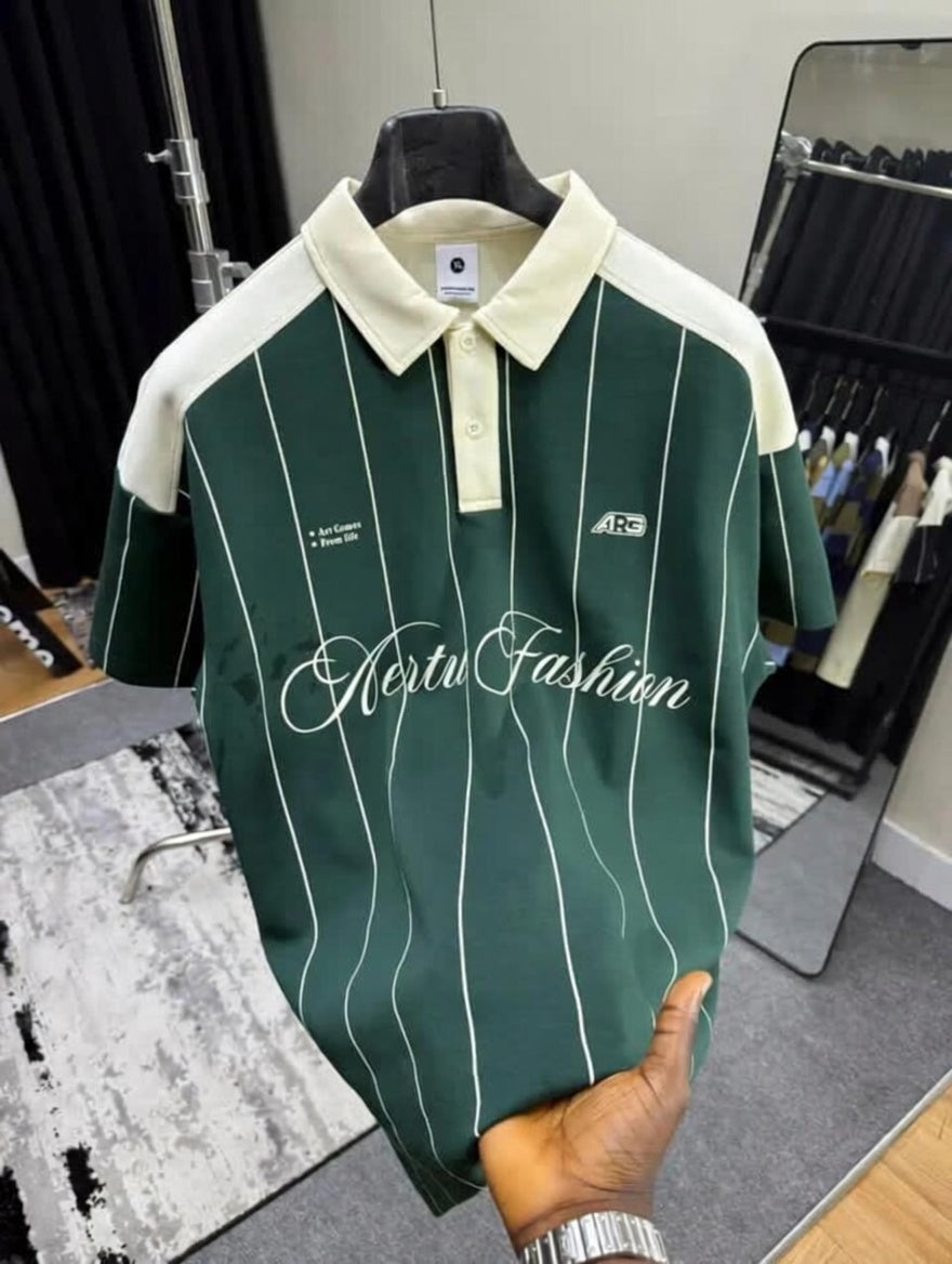 Men’s Contrast Collar Printed Polo T-Shirt – Premium Fine Terry Fabric Summer Wear