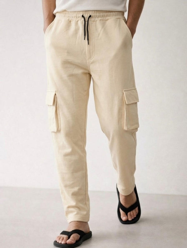 Men’s Cargo Pocket Straight Trousers – Cotton Terry Comfort Fit